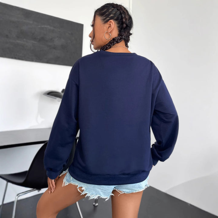 Damen lässiger Sweatshirt mit kreativem Schriftzug und bequemen Schnitt Drune