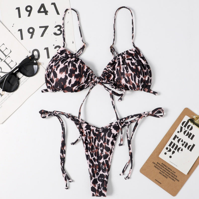 Damen Bikini-Set mit ajustierbaren Bindebändern und modischem Leopardenmuster Drune