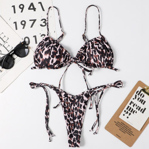 Damen Bikini-Set mit ajustierbaren Bindebändern und modischem Leopardenmuster Drune