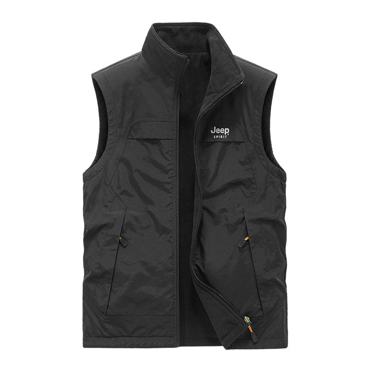 Herren Fleece-gefütterte Outdoor-Weste mit hochschließendem Kragen und Multifunktions-Taschen Drune