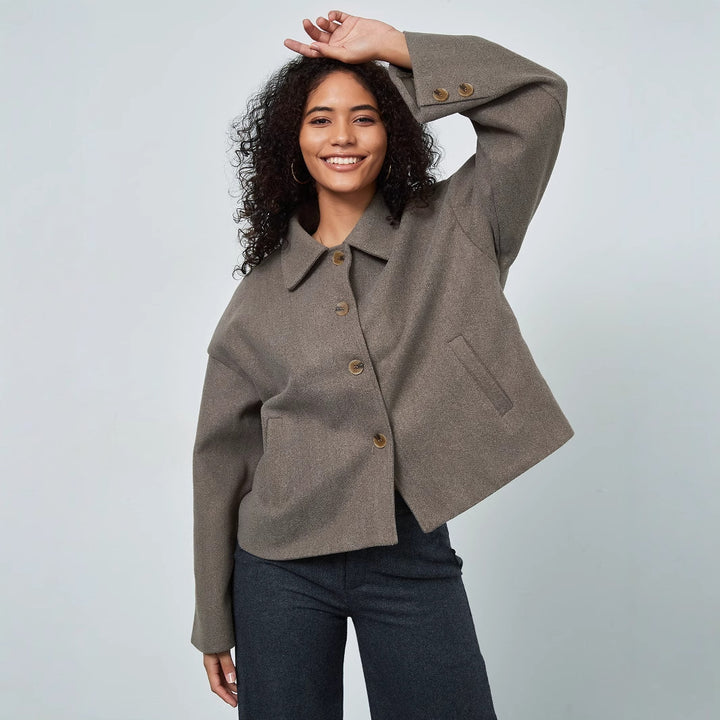 Damen lässige Oversize-Jacke mit doppelter Knopfleiste Drune