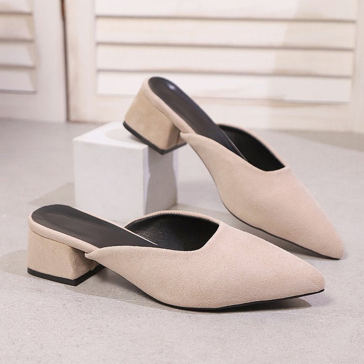 Damen elegante Mules mit spitz zulaufender Spitze und modischem Blockabsatz Drune
