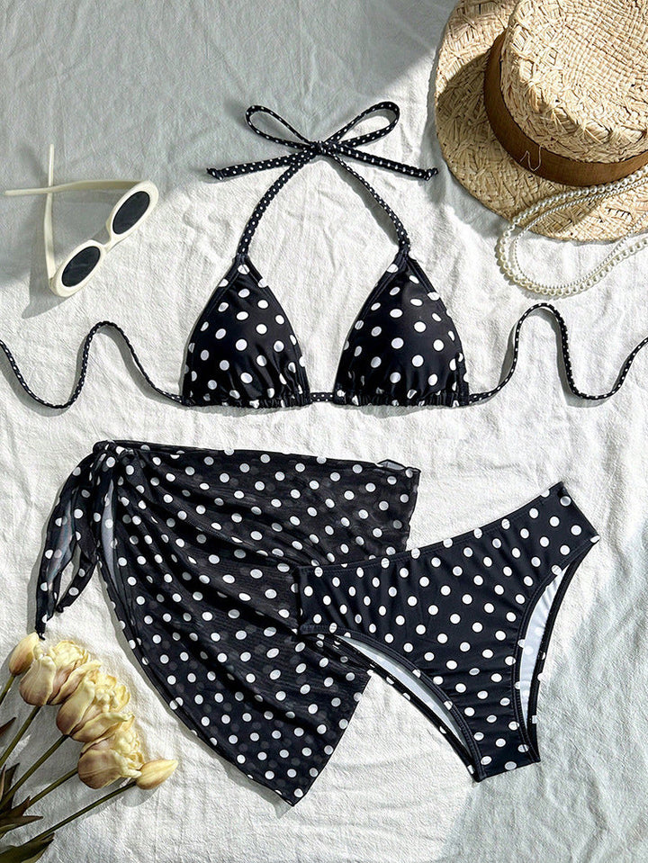 Damen Triangel-Bikini mit verspieltem Punktemuster und leichtem Cover-Up Drune
