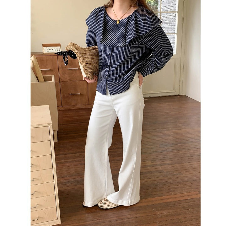 Damen modische Bluse mit Rüschendetails Drune