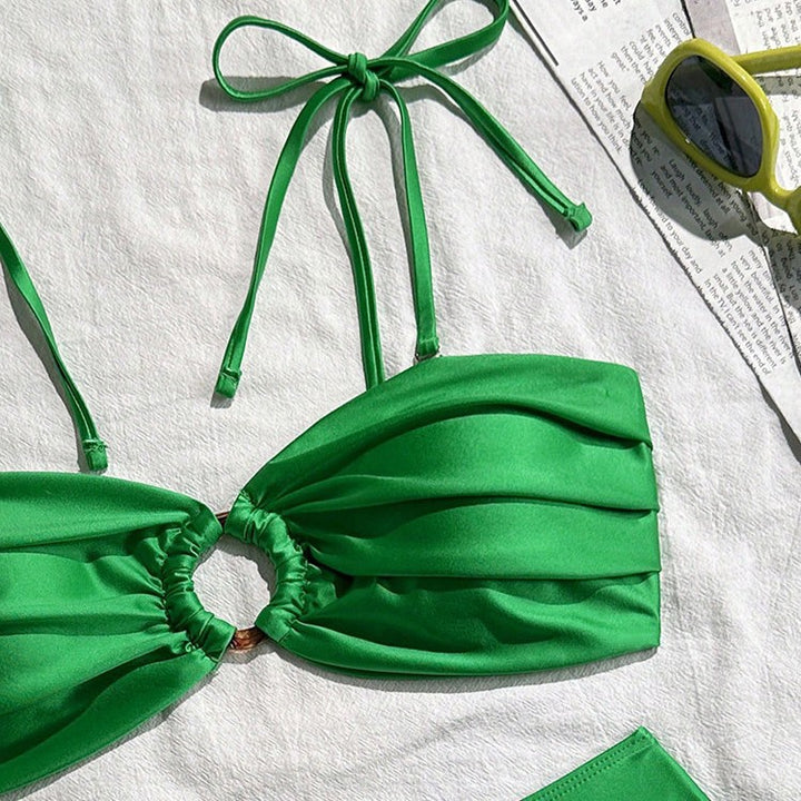 Damen Bikiniset mit gerafftem Oberteil und verspielten Schleifen Drune