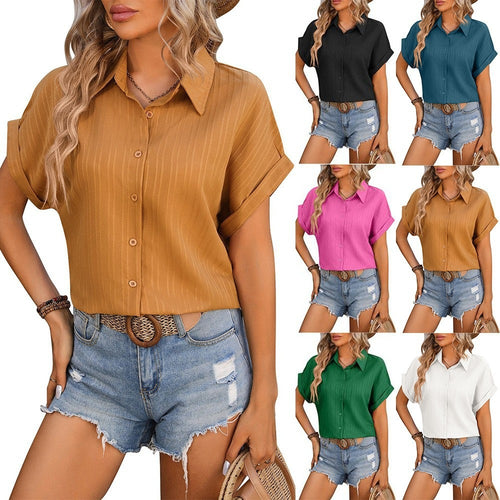 Damen Kurzarm Bluse mit elegantem Streifenmuster Drune