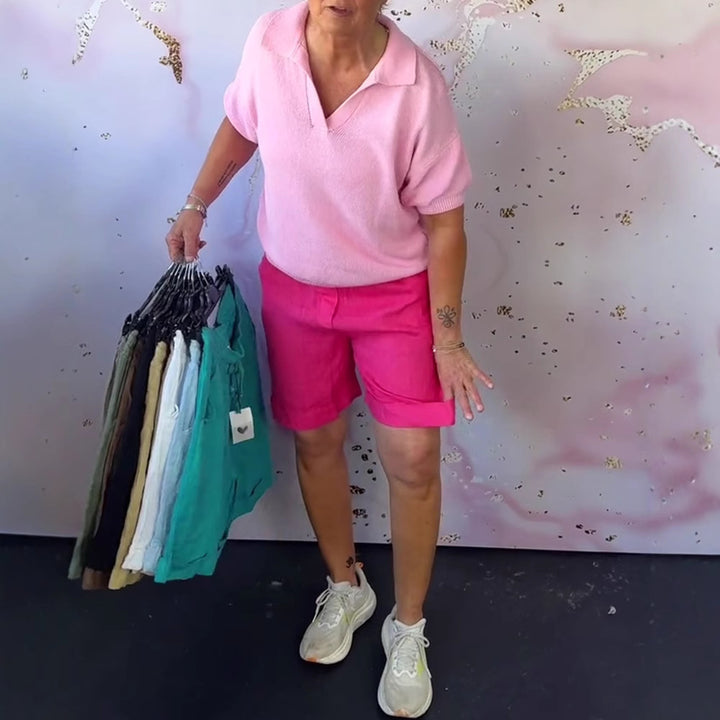 Damen nan Leinenmix-Relaxshorts mit elastischem Komfortbund und Eingrifftaschen Drune