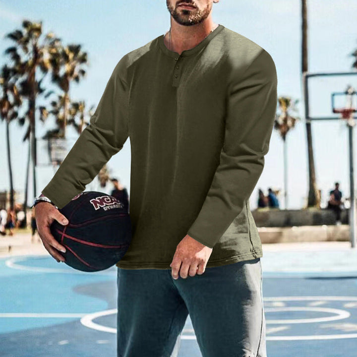 Herren langärmliges Henley-Shirt mit strukturiertem Stoff und praktischen Knopfdetails Drune