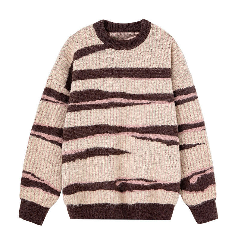 Unisex Grobstrickpullover mit Wellenintarsie und Rippenstruktur Drune