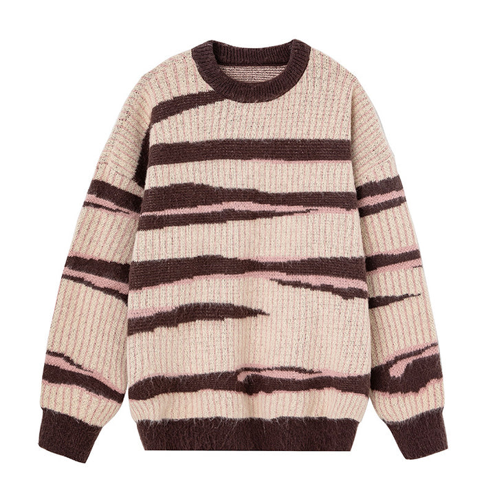 Unisex Grobstrickpullover mit Wellenintarsie und Rippenstruktur Drune