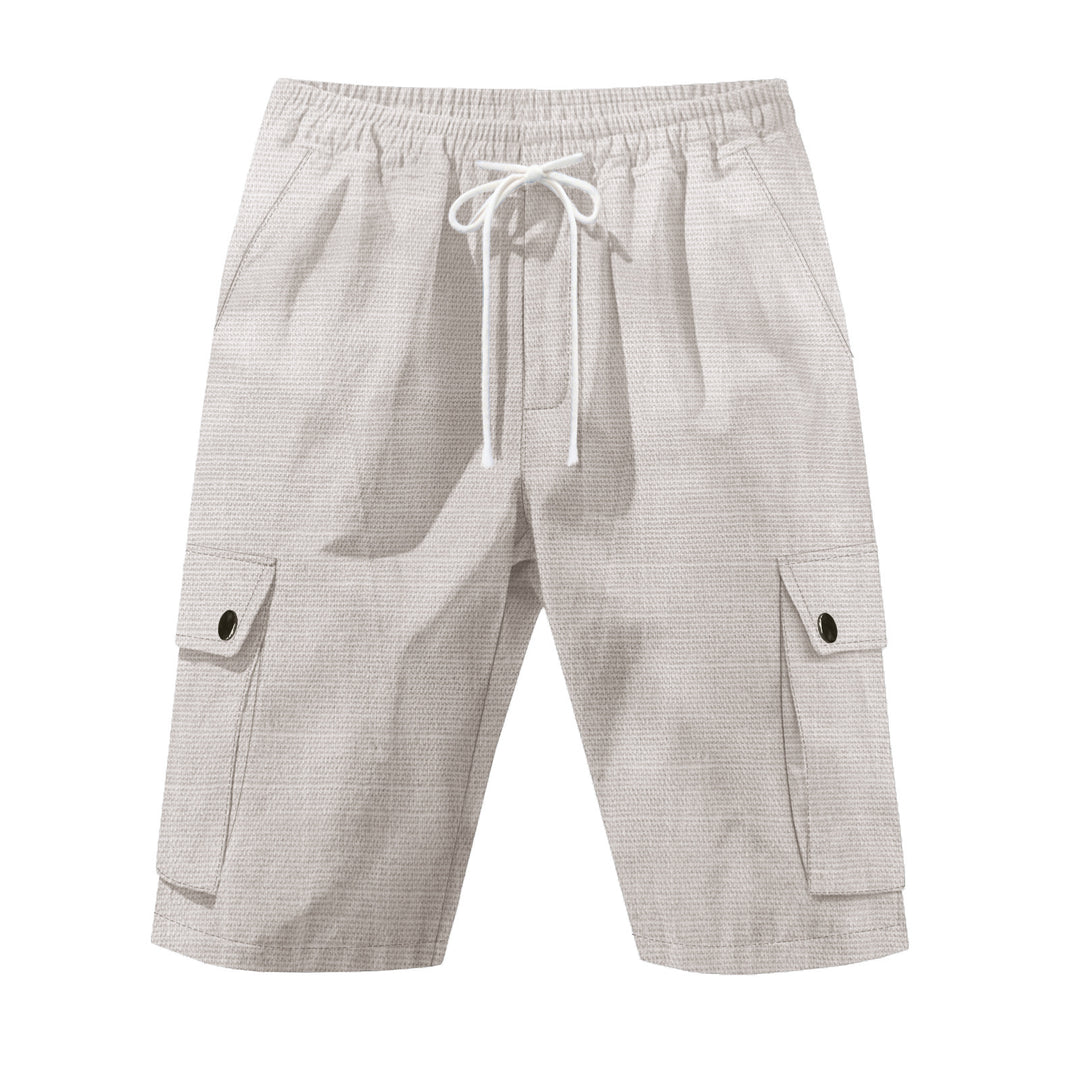 Herren nan utilitarische Cargo-Shorts mit Elastikbund, Tunnelzug und aufgesetzten Klappentaschen Drune