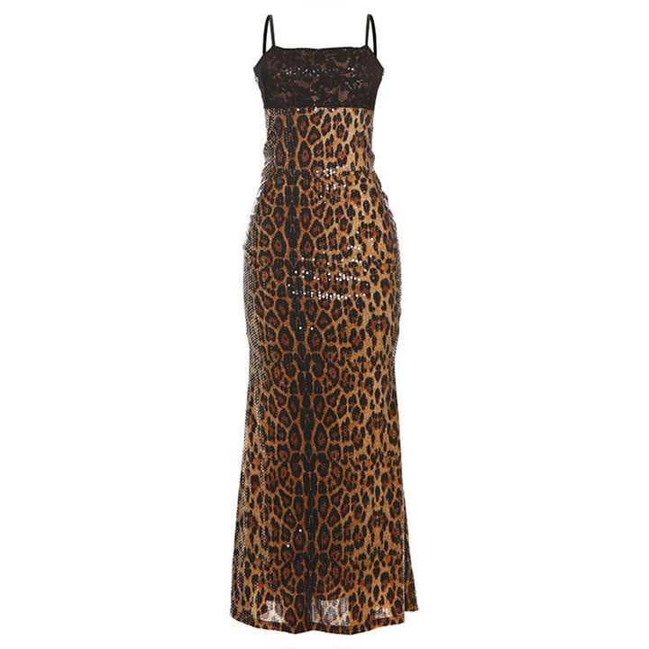 Damen Glamouröses Maxikleid mit Spitzenoberteil und Paillettenverzierung Drune