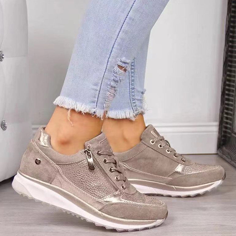 Damen Sneaker mit Keilsohle, Reißverschluss und Metallic-Details Drune