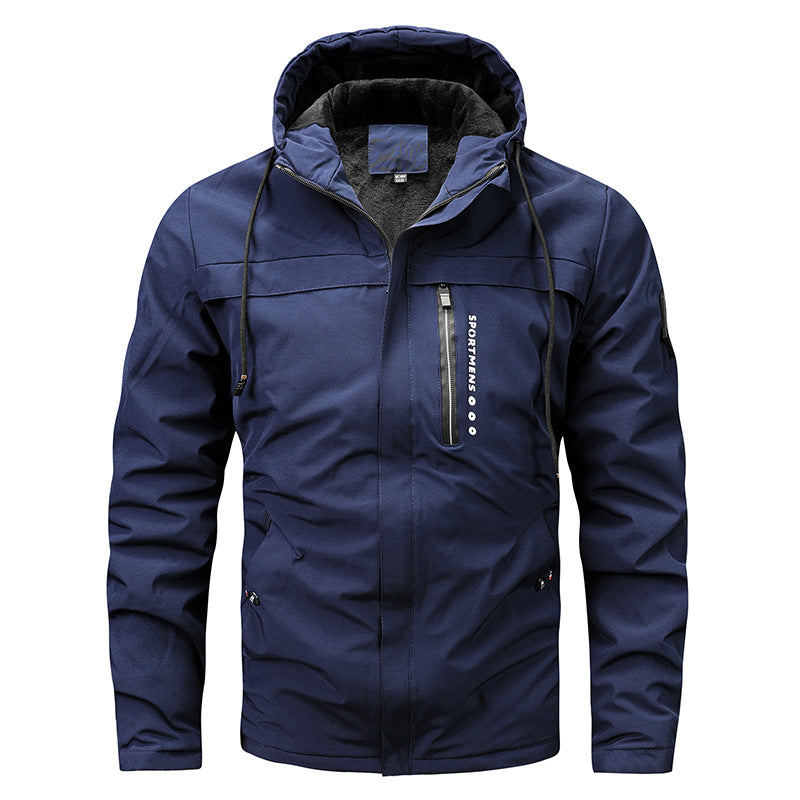 Herren nan winddichte Softshelljacke mit verstellbarer Kapuze, Fleece-Innenfutter und verdeckten Reißverschlusstaschen Drune