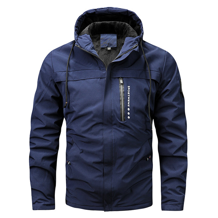 Herren nan winddichte Softshelljacke mit verstellbarer Kapuze, Fleece-Innenfutter und verdeckten Reißverschlusstaschen Drune