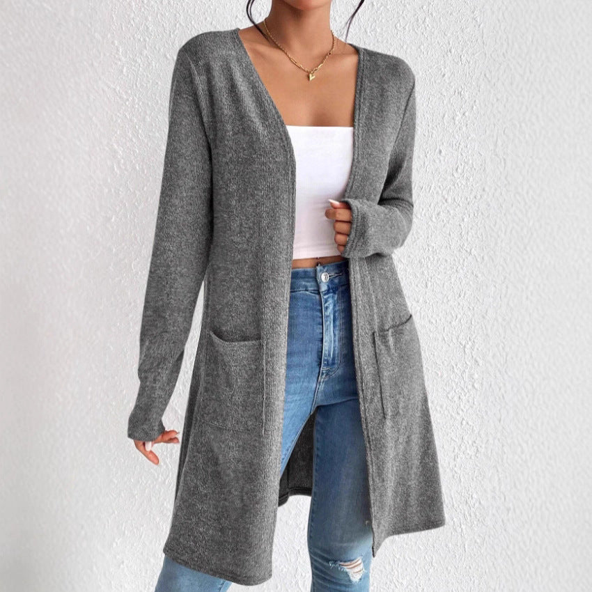 Damen nan offener Longcardigan mit aufgesetzten Taschen und weichem Feinstrick Drune