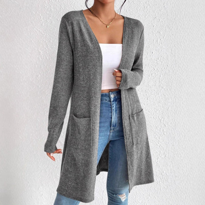 Damen nan offener Longcardigan mit aufgesetzten Taschen und weichem Feinstrick Drune