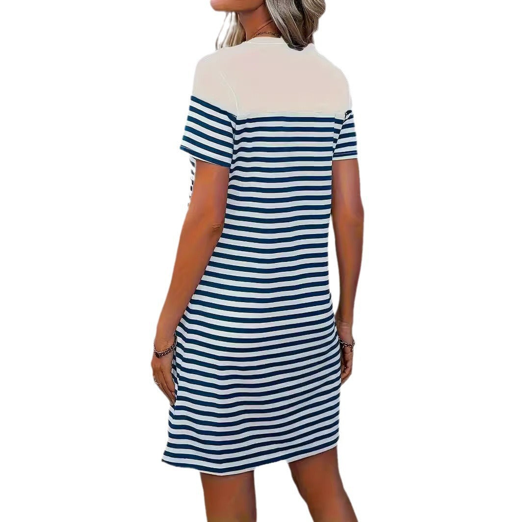 Damen lässiges gestreiftes T-Shirt Kleid mit Herz-Applikation Drune