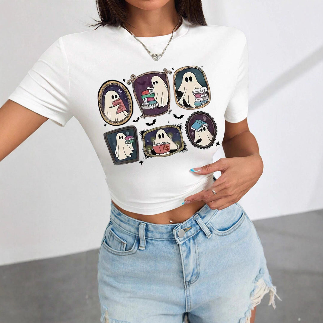 Damen Crop-T-Shirt mit verspieltem Geistermotiv Drune