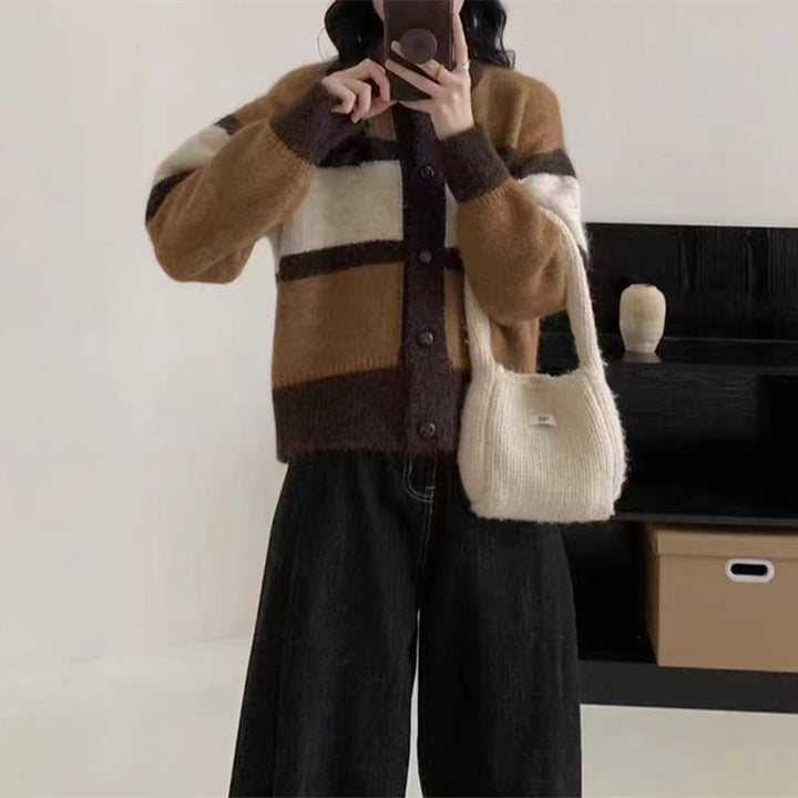 Damen Kuscheliger Karopullover mit Knöpfen und weichem Material Drune
