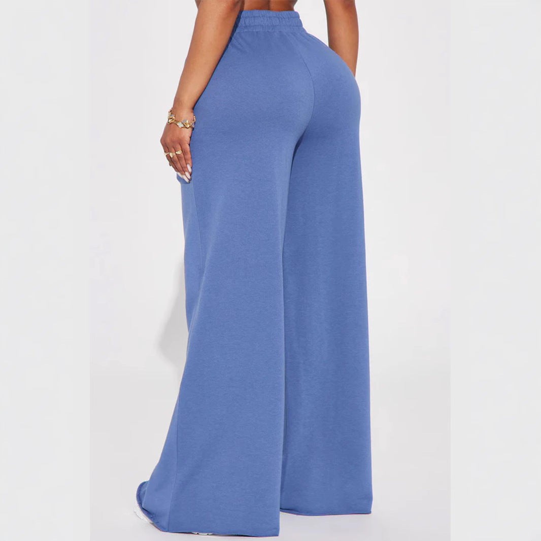 Damen nan High‑Waist Palazzohose aus French-Terry mit weitem Bein, elastischem Komfortbund und offenen Saumkanten Drune