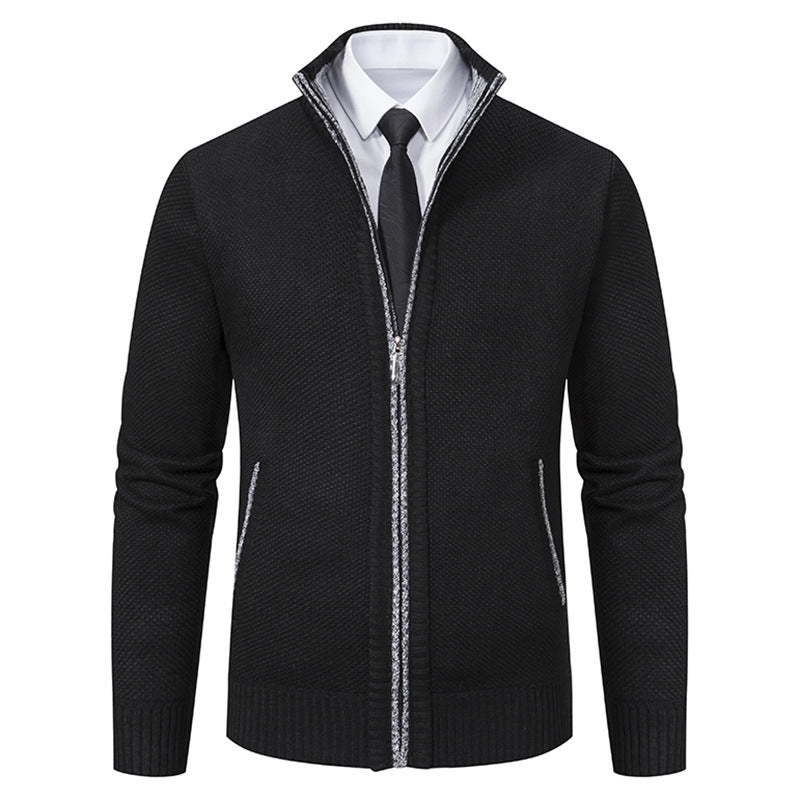 Herren nan gehobene Strickjacke mit Stehkragen und durchgehendem Reißverschluss, thermisch isolierend und tailliert geschnitten Drune