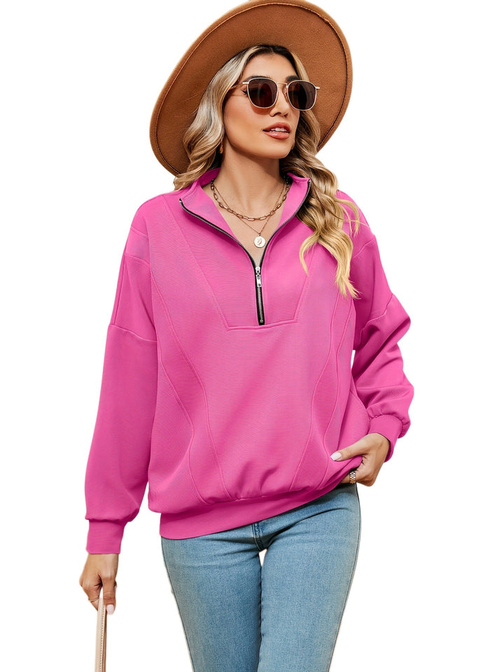 Damen Sweatshirt mit halbem Zipper und dekorativen Nähten Drune