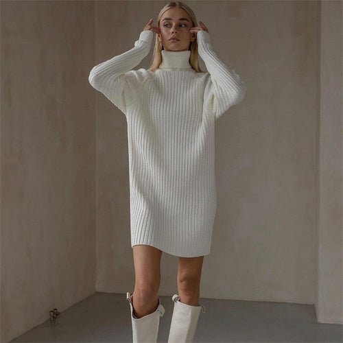 Damen Strickkleid mit hohem Kragen und großen Ärmeln Drune