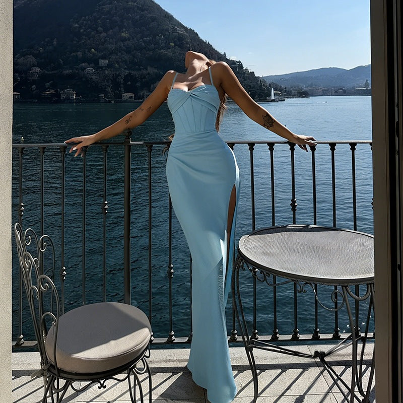 Damen Elegantes Abendkleid mit tiefem Schlitz und figurschmeichelndem Design Drune