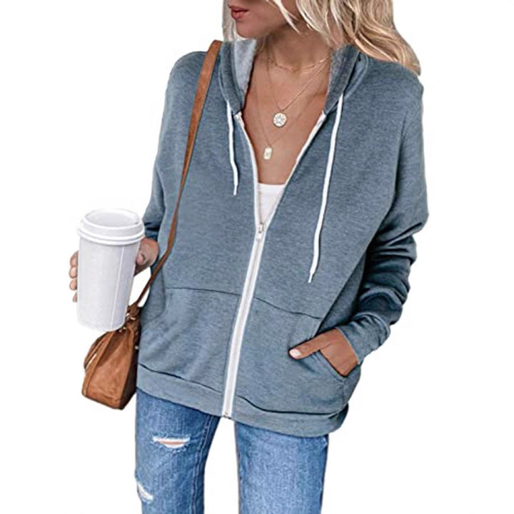 Damen lässige Kapuzenjacke mit Reißverschluss und praktischen Taschen Drune