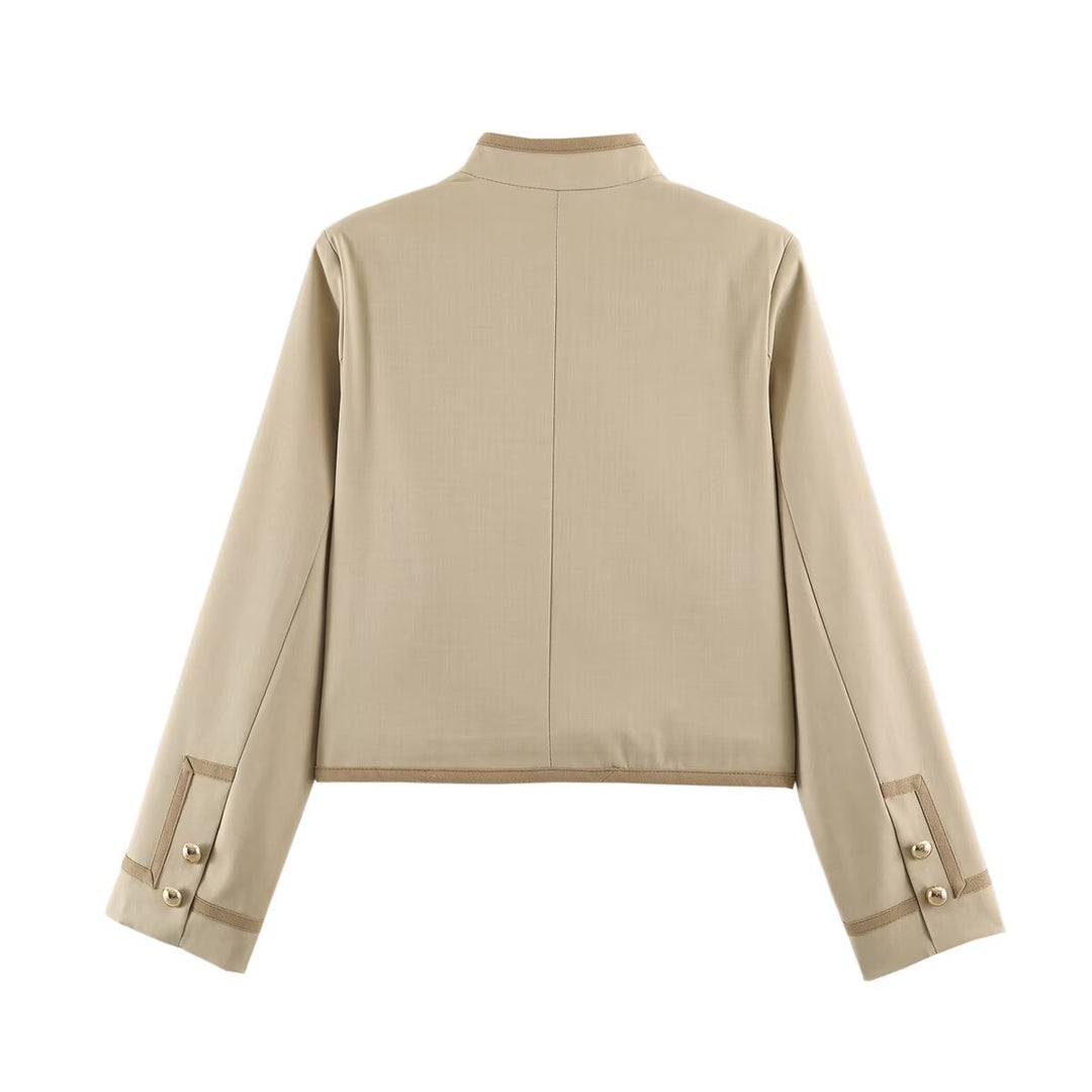 Damen Cropped Stehkragenjacke mit dekorativen Knebelverschlüssen und Boxy-Schnitt Drune