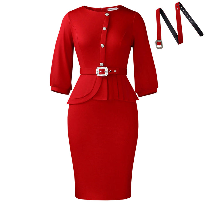 Damen Etuikleid mit elegantem Peplum-Saum und tailliertem Gürtel Drune
