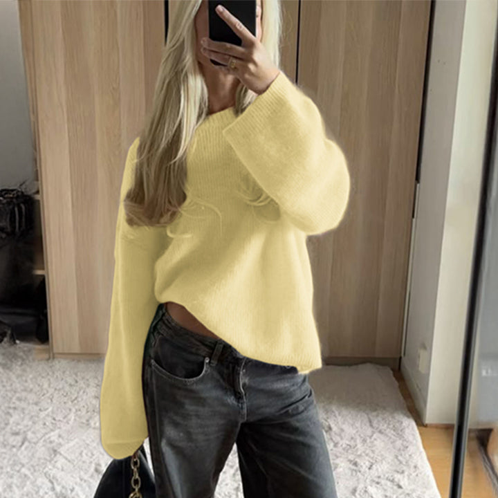 Damen nan Oversize Off-Shoulder Feinstrickpullover mit Fledermausärmeln Drune