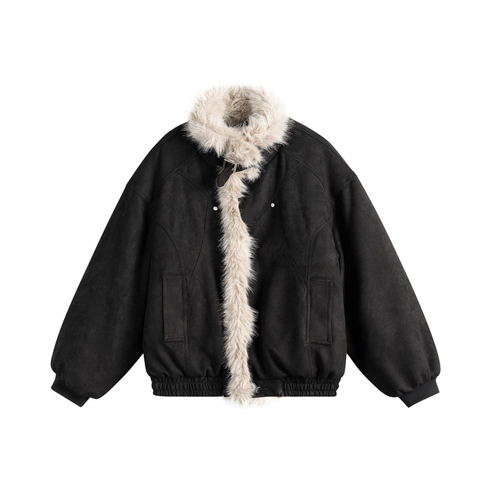 Damen Boxy‑Bomberjacke aus Veloursimitat mit voluminösem Kunstfellkragen Drune