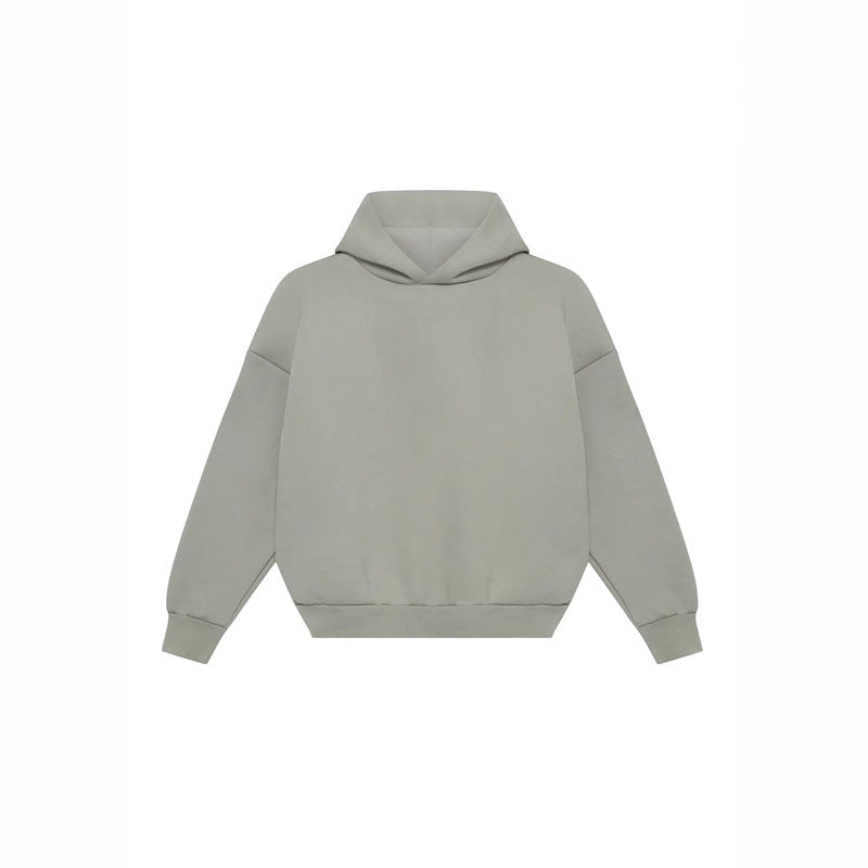 Unisex minimalistischer Kapuzenpullover ohne Kängurutasche mit überschnittener Schulter und geripptem Saum Drune