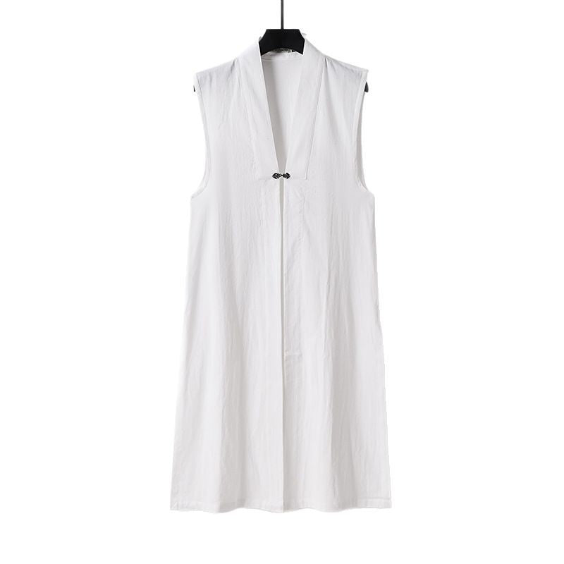 Damen Langer ärmelloser Kimono-Weste mit minimalistischer Linienführung und dekorativem Knebelverschluss Drune