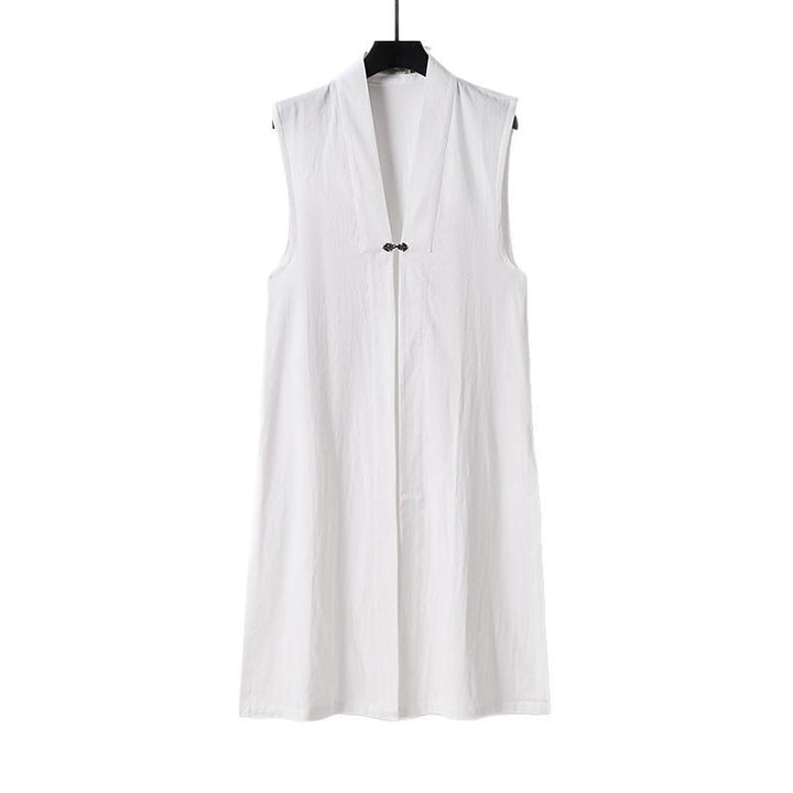 Damen Langer ärmelloser Kimono-Weste mit minimalistischer Linienführung und dekorativem Knebelverschluss Drune