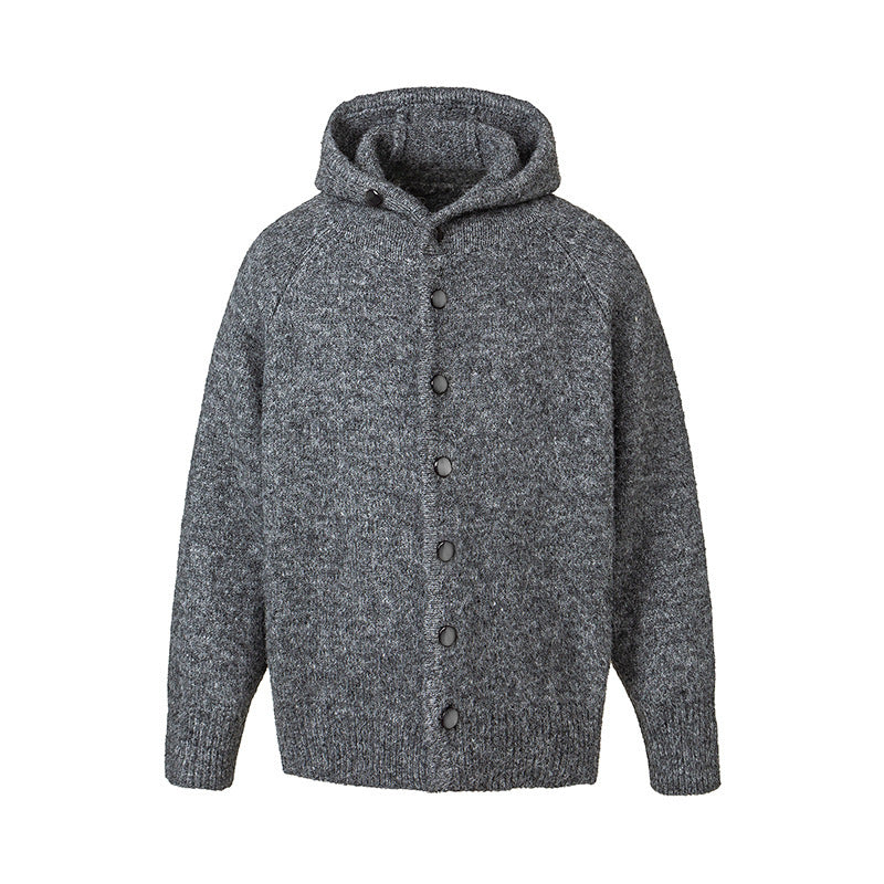 Herren Grobgestrickter Kapuzen-Cardigan mit durchgehender Knopfleiste und Rippenbündchen Drune