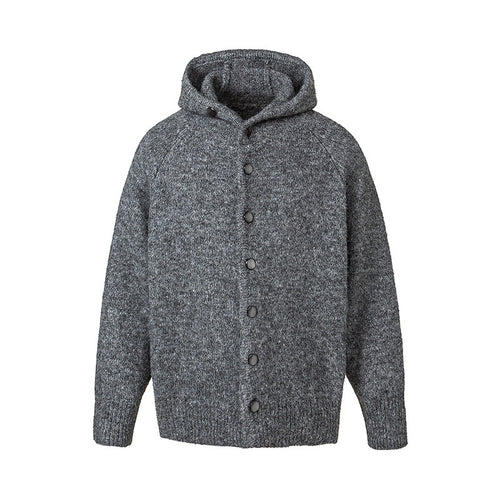 Herren Grobgestrickter Kapuzen-Cardigan mit durchgehender Knopfleiste und Rippenbündchen Drune