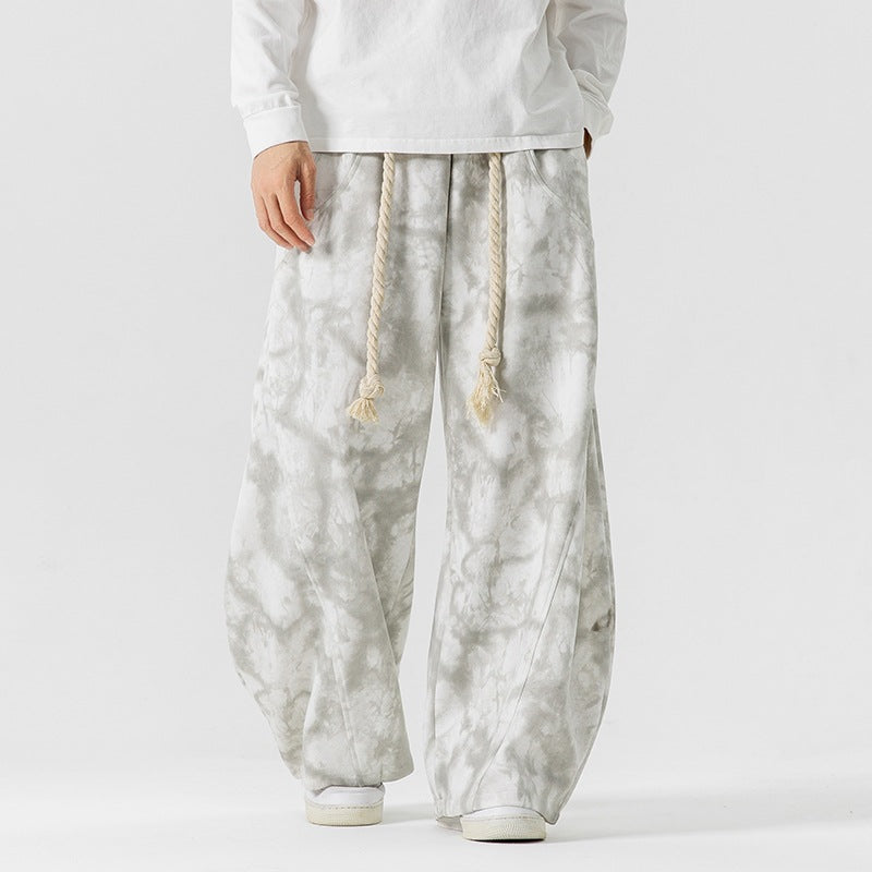 Unisex nan weite Batik-Haremshose mit dekorativem Kordelbund und tiefem Schritt Drune