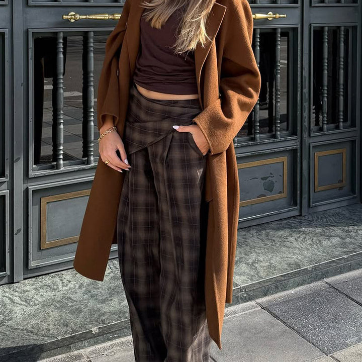 Damen Langer Wollmix-Mantel mit Oversize-Schnitt und weitem Revers Drune