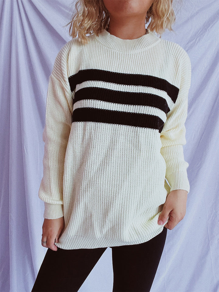 Damen lässiger Strickpullover mit horizontalen Streifen und Oversized-Schnitt Drune