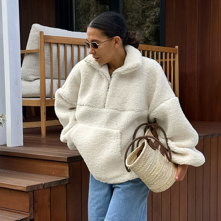 Damen Fleece-Pullover mit hohem Kragen und seitlichen Taschen Drune