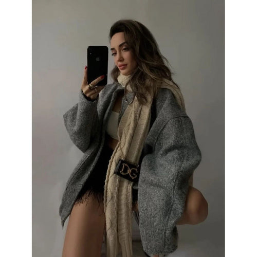 Damen coole Oversize-Jacke aus weichem Wollmix Drune