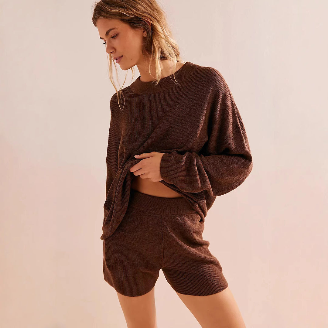 Damen modisches lässiges Strickkleid mit kragenähnlichem Oberteil Drune