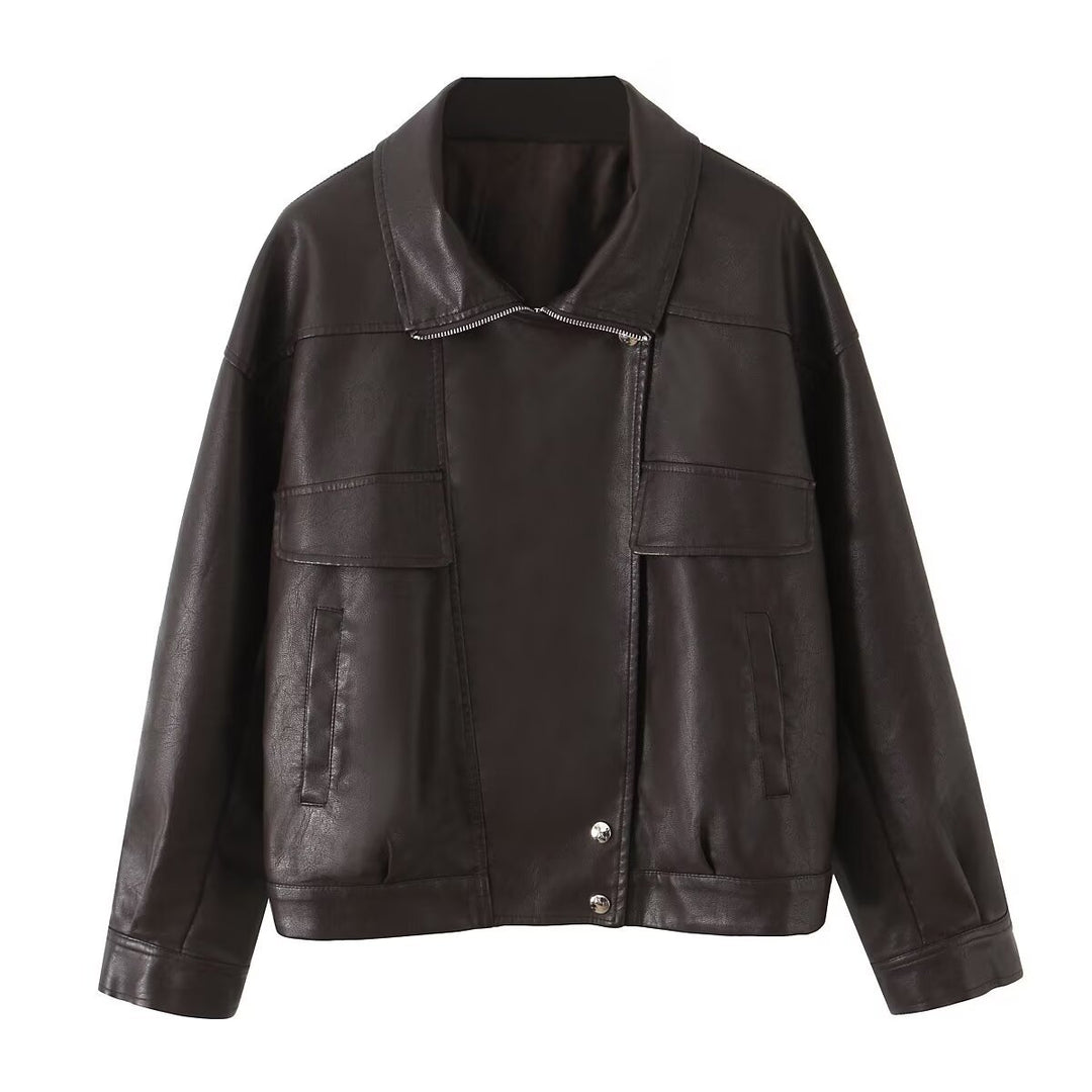 Damen Kunstlederjacke mit modernem Design und praktischen Taschen Drune