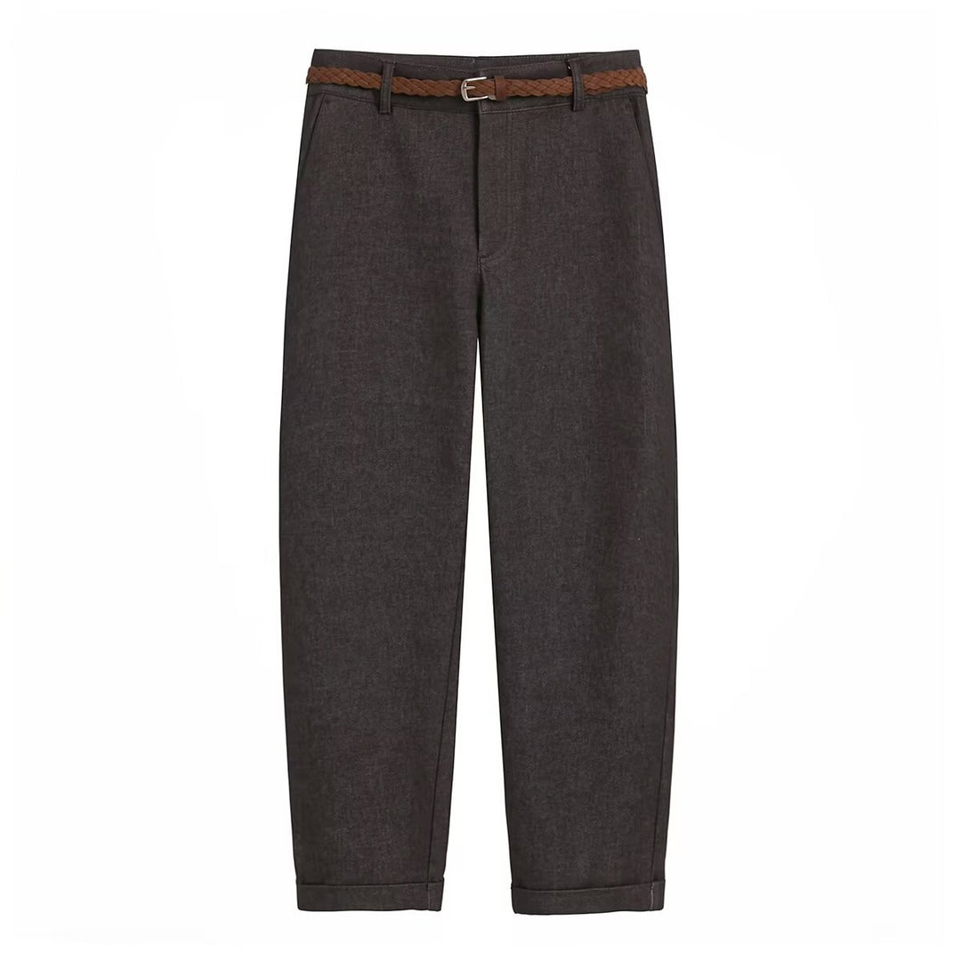 Damen Chinohose mit geflochtenem Gürtel und geradem Schnitt Drune