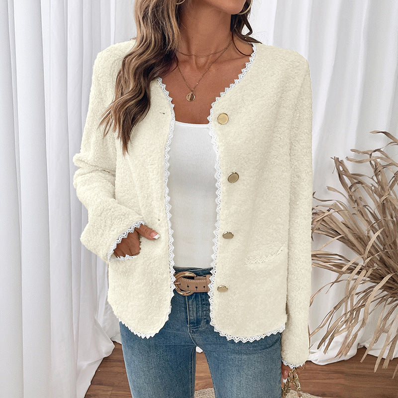 Damen Eleganter Cardigan mit Spitzenverzierungen Drune