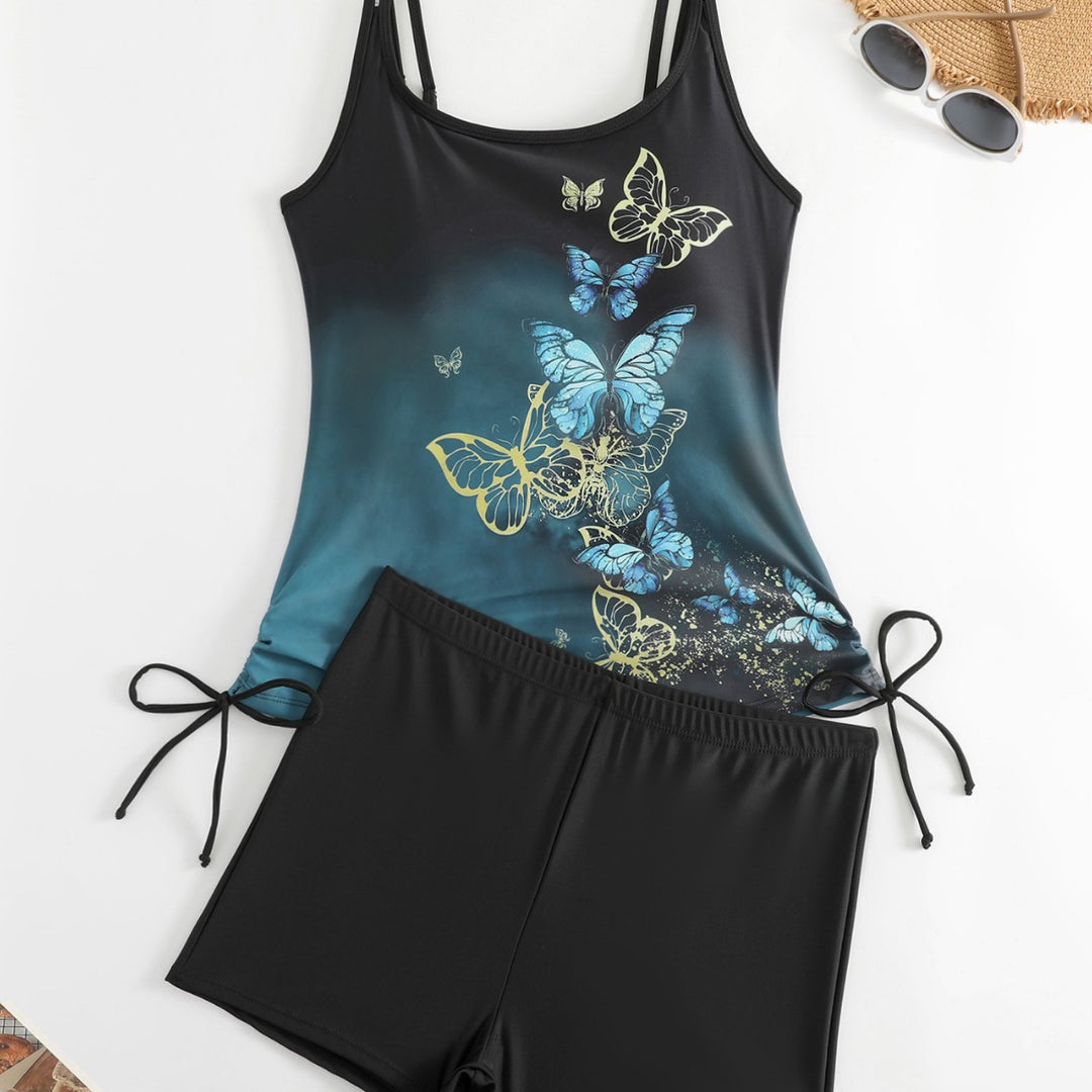 Damen Tankini mit Schmetterlingsmotiv und Badeshorts Drune