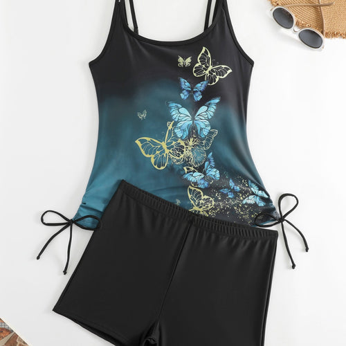 Damen Tankini mit Schmetterlingsmotiv und Badeshorts Drune